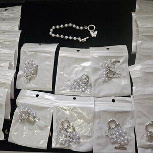 23 Pc White Pearl Beaded Toggle Bracelets Butterfly Charm Bulk Jewelry Lot